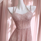 Vintage Pink Sheath Prom Dress Glittering Sequin Evening Gown Party Dress Long Formal Dress DP6962