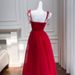 Vintage Red Cherry Applique Prom Dress A-Line Evening Gown Party Dress Spaghetti Strap Formal Dress DP6963