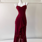 Vintage Burgundy Sweetheart Prom Dress Sheath Evening Gown Party Dress Spaghetti Strap Formal Dress DP6964