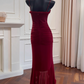 Vintage Burgundy Sweetheart Prom Dress Sheath Evening Gown Party Dress Spaghetti Strap Formal Dress DP6964