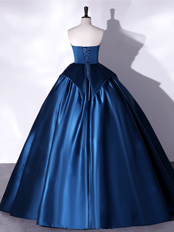 Elegant Royal Blue Applique Quinceanera A-Line Strapless Evening Dress Long Ball Gown DP6965