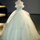 Elegant Light Green Applique Quinceanera Tulle A-Line Strapless Evening Dress Long Ball Gown DP6967