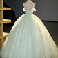 Elegant Light Green Applique Quinceanera Tulle A-Line Strapless Evening Dress Long Ball Gown DP6967