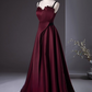 Robe de bal vintage en satin bordeaux, robe de soirée, robe de fête, robe formelle à bretelles spaghetti, DP6970