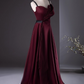 Robe de bal vintage en satin bordeaux, robe de soirée, robe de fête, robe formelle à bretelles spaghetti, DP6970