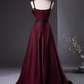 Robe de bal vintage en satin bordeaux, robe de soirée, robe de fête, robe formelle à bretelles spaghetti, DP6970