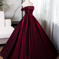 Elegant Burgundy Satin A-Line Quinceanera Off-the-shoulder Evening Dress Long Ball Gown DP6971