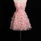 Vintage Pink 3D Flowers Strapless A-Line Tulle Cloak Design Homecoming Dress Party Dress Short Cocktail Dress DP6972