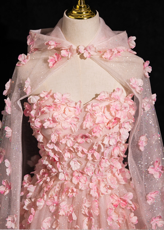 Vintage Pink 3D Flowers Strapless A-Line Tulle Cloak Design Homecoming Dress Party Dress Short Cocktail Dress DP6972