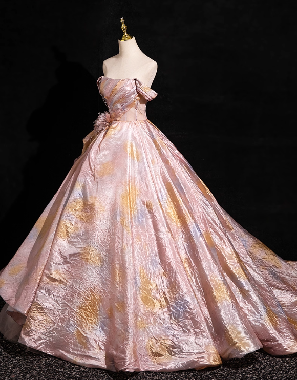 Elegante robe de soirée longue, style bal, en satin rose, ligne A, épaules dénudées, pour quincenera, DP6973