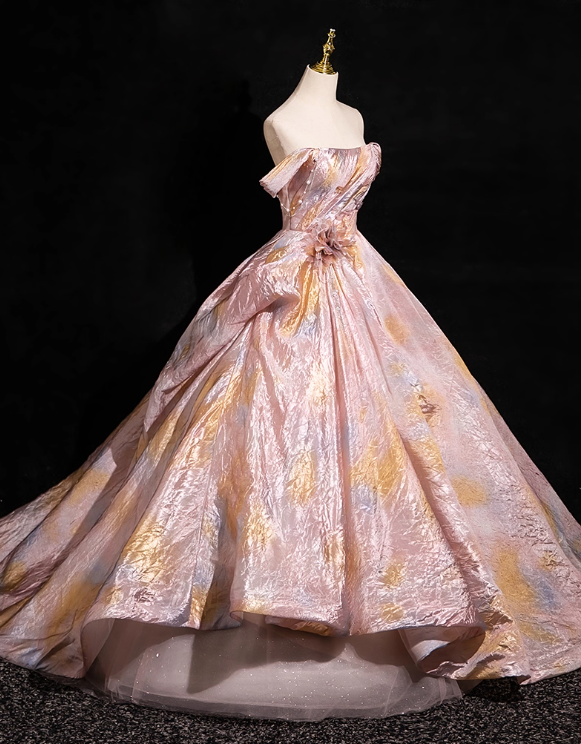 Elegante robe de soirée longue, style bal, en satin rose, ligne A, épaules dénudées, pour quincenera, DP6973