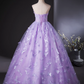 Elegant Lilac Tulle A-Line Quinceanera Butterflies Applique Strapless Evening Dress Long Ball Gown DP6974