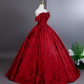 Vintage Red Retro Floral Print A-Line Quinceanera Off-the-shoulder Evening Dress Long Ball Gown DP6976