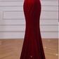 Vintage Burgundy Satin Prom Dress Mermaid Halter-Neck Evening Gown Party Dress Formal Dress DP6977