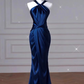 Vintage Royal Blue Satin Prom Dress Mermaid Evening Gown Party Dress Formal Dress DP6978