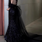 Vintage Black Sequin Prom Dress Mermaid Evening Gown Off-the-shoulder Party Dress Formal Dress DP6979