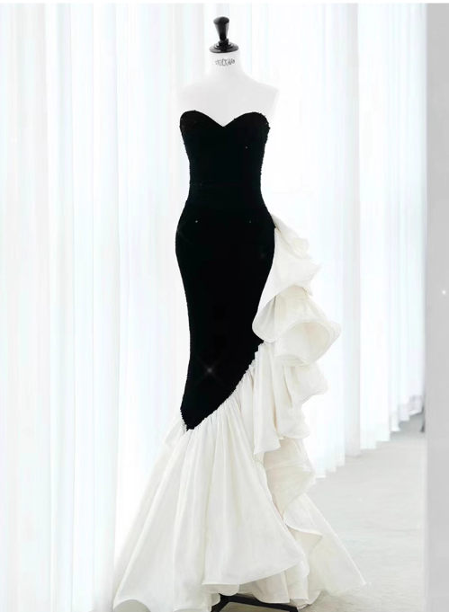 Robe de bal sirène vintage, robe de soirée à col en cœur, robe de fête sans bretelles, robe de cérémonie DP6983
