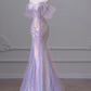 Robe de bal sirène lilas vintage, robe de soirée trapèze, robe de fête sans bretelles, robe formelle en tulle scintillant DP6984
