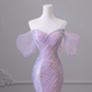 Robe de bal sirène lilas vintage, robe de soirée trapèze, robe de fête sans bretelles, robe formelle en tulle scintillant DP6984
