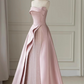 Vintage Pink Satin Prom Dress A-Line Evening Gown Strapless Sweetheart Party Dress Long Formal Dress DP6986