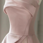 Vintage Pink Satin Prom Dress A-Line Evening Gown Strapless Sweetheart Party Dress Long Formal Dress DP6986