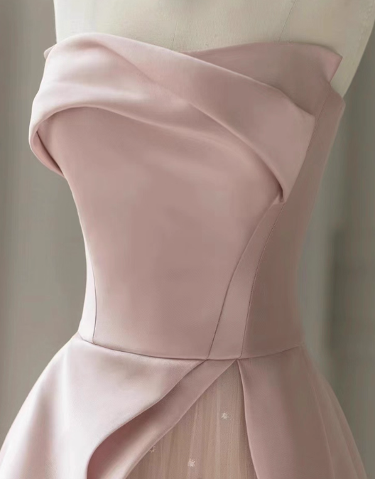 Vintage Pink Satin Prom Dress A-Line Evening Gown Strapless Sweetheart Party Dress Long Formal Dress DP6986