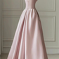 Vintage Pink Satin Prom Dress A-Line Evening Gown Strapless Sweetheart Party Dress Long Formal Dress DP6986
