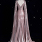Vintage Pink Satin Prom Dress A-Line Beaded Evening Gown V-Neck Party Dress Long Formal Dress DP6988