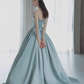 Vintage Mint Blue Satin Prom A-Line Evening Gown Spaghetti Strap Party Dress Long Formal Dress DP6990