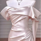 Vintage Pink Satin Prom Mermaid Evening Gown Off-the-shoulder Party Dress Long Formal Dress DP6991