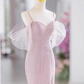 Vintage Pink Mermaid Prom Sweetheart Evening Gown Spaghetti Strap Party Dress Long Formal Dress DP6993