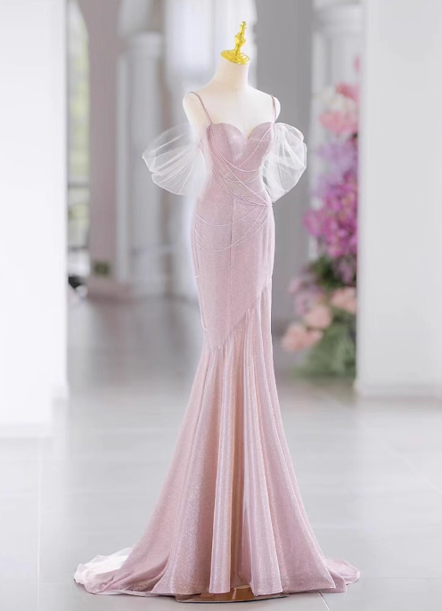 Vintage Pink Mermaid Prom Sweetheart Evening Gown Spaghetti Strap Party Dress Long Formal Dress DP6993
