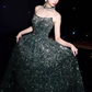 Elegant Dark Green A-Line Ball Gown Beaded Strapless Party Dress Long Formal Dress DP6997