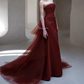 Elegant Burgundy Sheath Prom Dress Strapless Party Dress Trailing Formal Dress DP6999