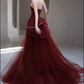 Elegant Burgundy Sheath Prom Dress Strapless Party Dress Trailing Formal Dress DP6999