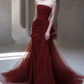 Elegant Burgundy Sheath Prom Dress Strapless Party Dress Trailing Formal Dress DP6999