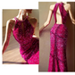 Elegant Fuchsia Mermaid Prom Dress Sequin Halter-Neck Party Dress Long Formal Dress DP7000