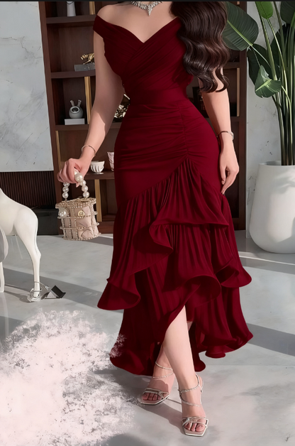 Elegant Sheath Chiffon Prom Dress Off-the-shoulder Party Dress Formal Dress DP7001