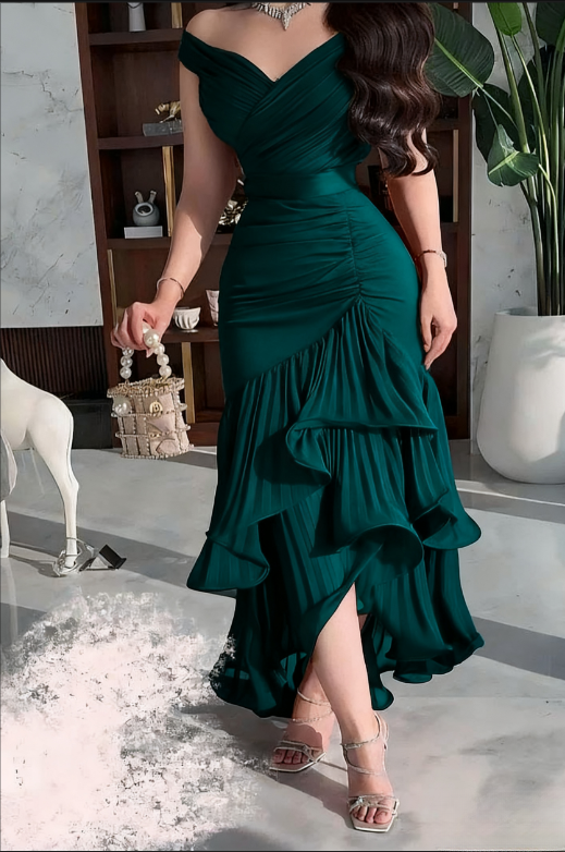 Elegant Sheath Chiffon Prom Dress Off-the-shoulder Party Dress Formal Dress DP7001