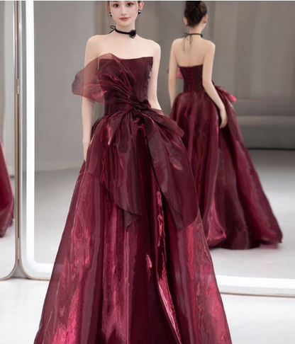 Vintage Burgundy Strapless Evening Dress A-Line Quinceañera Ball Gown DP7077