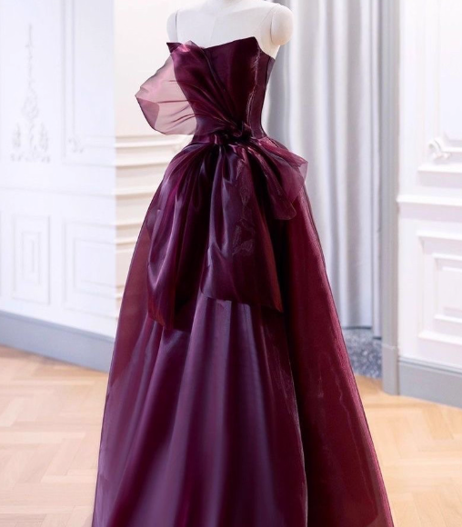 Vintage Burgundy Strapless Evening Dress A-Line Quinceañera Ball Gown DP7077