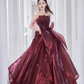 Vintage Burgundy Strapless Evening Dress A-Line Quinceañera Ball Gown DP7077