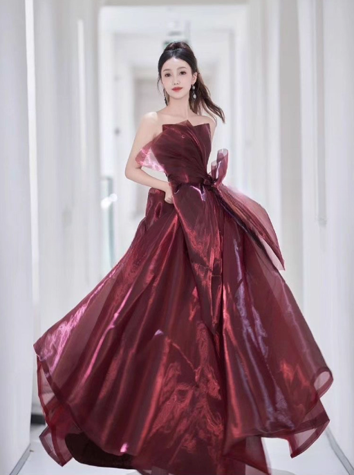 Vintage Burgundy Strapless Evening Dress A-Line Quinceañera Ball Gown DP7077
