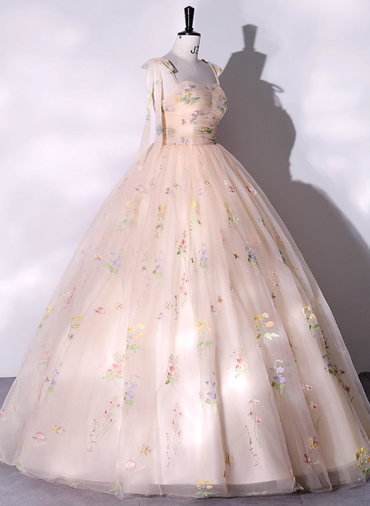 Robe de bal de quinceañera vintage coupe trapèze à appliqués floraux et décolleté en cœur DP7081