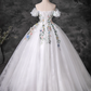 Robe de bal élégante de quinceañera, épaules dénudées, broderie florale 3D, coupe trapèze, DP7082