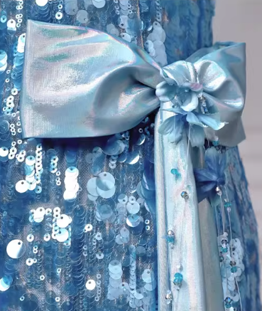 Robe de bal glamour bleu ciel à sequins, fourreau, bustier, maxi, DP7094