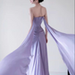 Ethereal Lilac Strapless Prom Dress Sheath High Slit Pleated Evening Gown DP7096