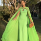 Vintage Lime Green Sheath Chiffon Cape Keyhole Neckline Mother of the Bride Dress DP7143