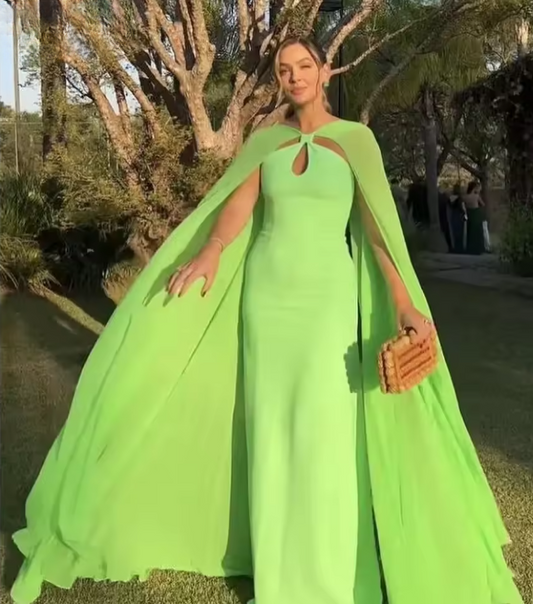 Vintage Lime Green Sheath Chiffon Cape Keyhole Neckline Mother of the Bride Dress DP7143
