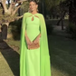 Vintage Lime Green Sheath Chiffon Cape Keyhole Neckline Mother of the Bride Dress DP7143